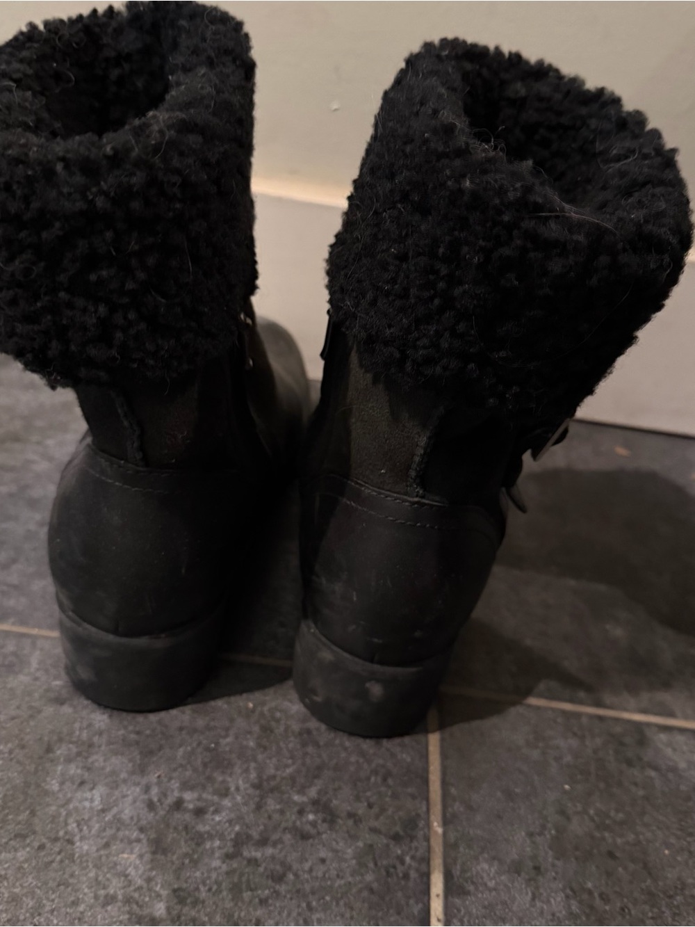 UGG Black Leather Shearling Cuff Buckle Boot - Picture 7 of 10